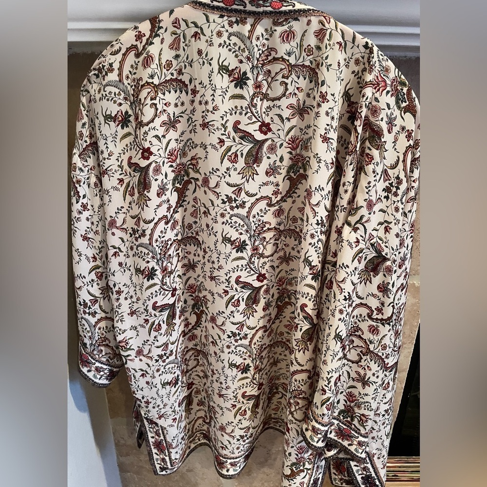 NWOT Max Studio Cream Sage Green Burgundy Paisley Floral Kimono Cardigan L - Picture 9 of 9